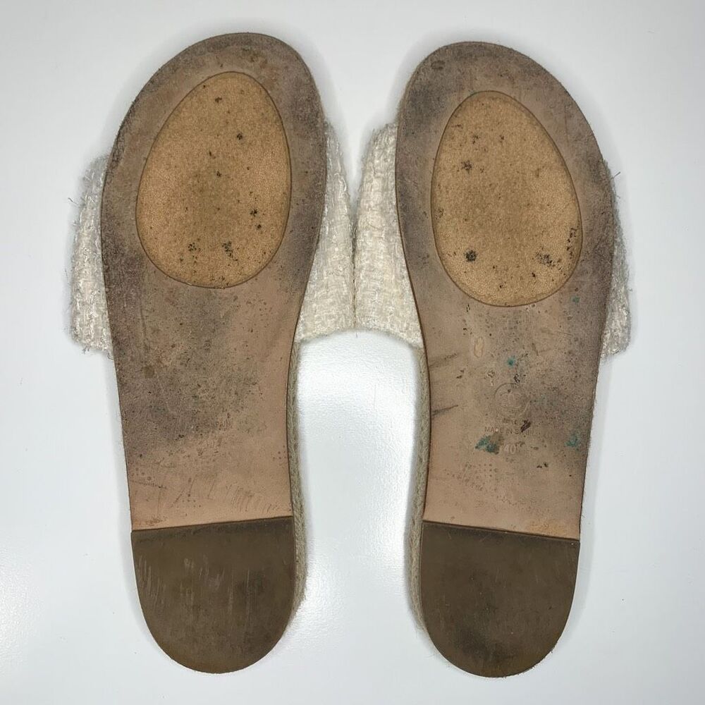 Chanel CC Espadrille Slide Sandals EU 40 US 9-9.5 Ivory Tweed Flat Slip On Logo - Picture 9 of 10